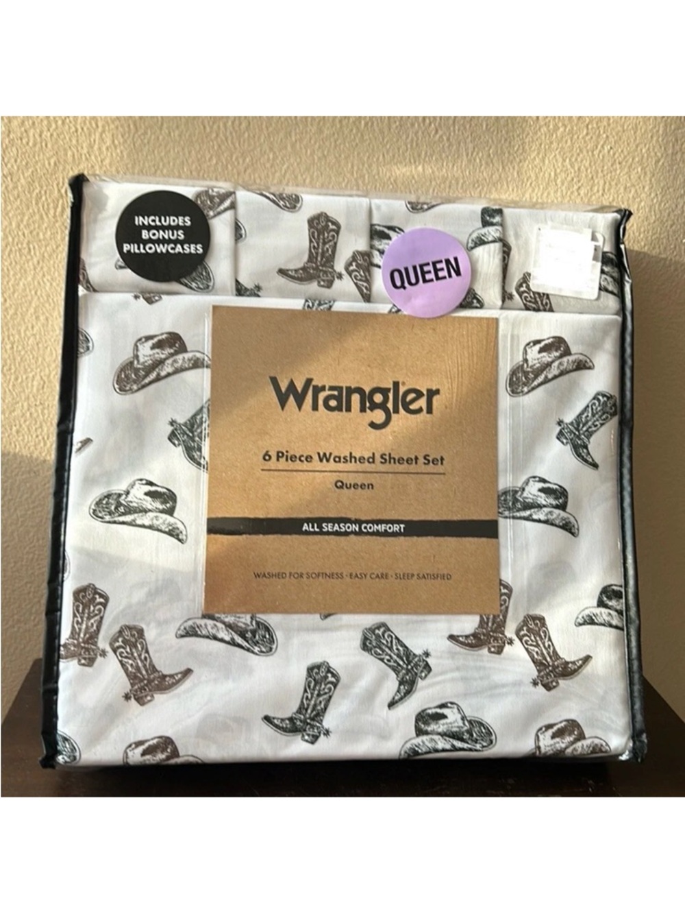 Wrangler 6 Pc Washed Sheet Set Queen Cowboy Hats Boots New Western Themed